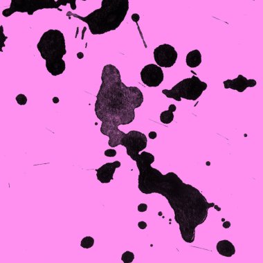 Soyut siyah boya doku pembe bir arka plan üzerinde splatters