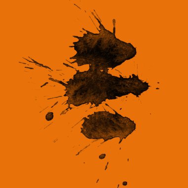 Soyut siyah boya doku turuncu zemin üzerine splatters
