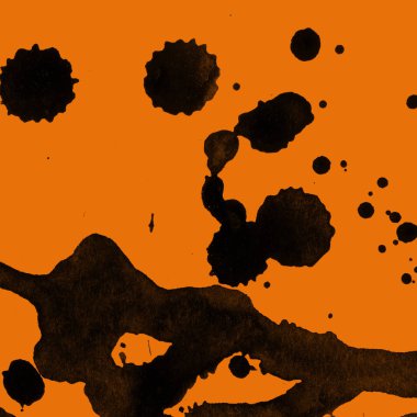 Soyut siyah boya doku turuncu zemin üzerine splatters