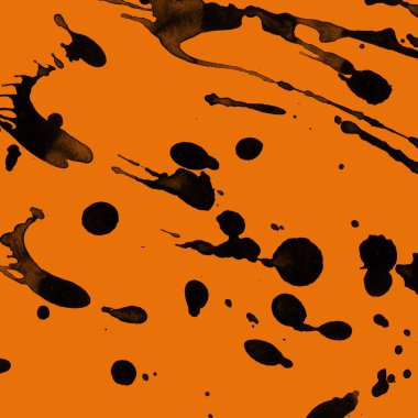 Soyut siyah boya doku turuncu zemin üzerine splatters