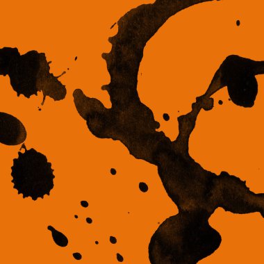 Soyut siyah boya doku turuncu zemin üzerine splatters