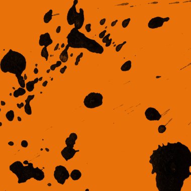 Soyut siyah boya doku turuncu zemin üzerine splatters