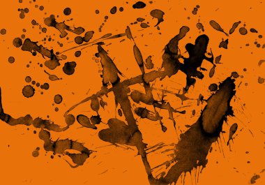 Soyut siyah boya doku turuncu zemin üzerine splatters