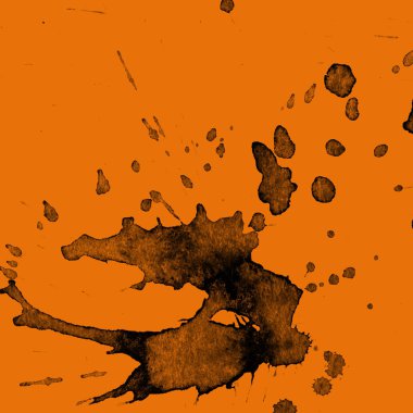 Soyut siyah boya doku turuncu zemin üzerine splatters