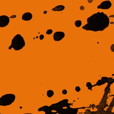 Soyut siyah boya doku turuncu zemin üzerine splatters