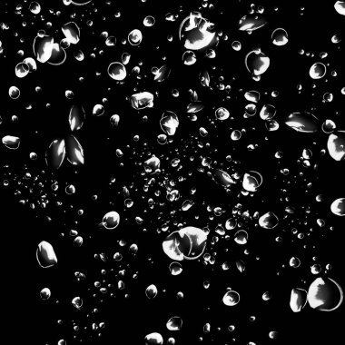 Siyah arka plan üzerine beyaz su kabarcıkları izole. Su damla yağmur. Sualtı oksijen.