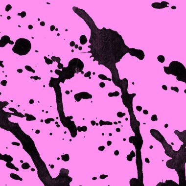 Soyut siyah boya doku pembe bir arka plan üzerinde splatters