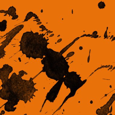 Soyut siyah boya doku turuncu zemin üzerine splatters