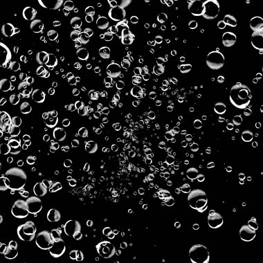 Siyah arka plan üzerine beyaz su kabarcıkları izole. Su damla yağmur. Sualtı oksijen.