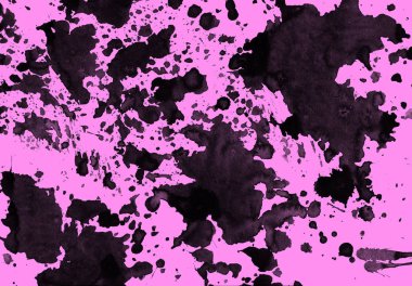 Soyut siyah boya doku pembe bir arka plan üzerinde splatters