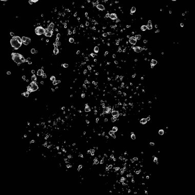 Siyah arka plan üzerine beyaz su kabarcıkları izole. Su damla yağmur. Sualtı oksijen.