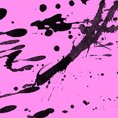 Soyut siyah boya doku pembe bir arka plan üzerinde splatters