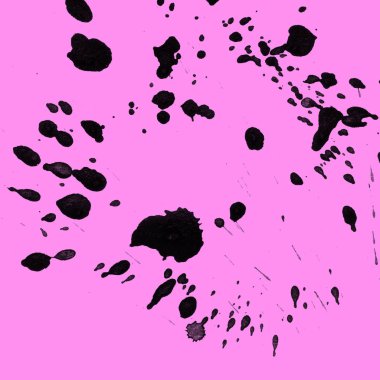 Soyut siyah boya doku pembe bir arka plan üzerinde splatters