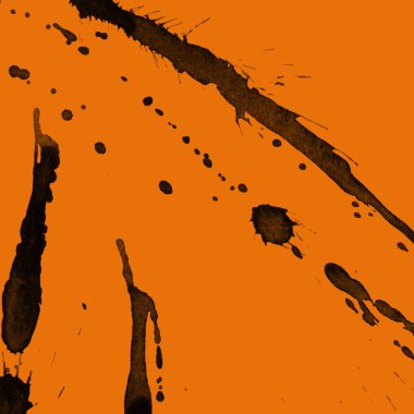 Soyut siyah boya doku turuncu zemin üzerine splatters