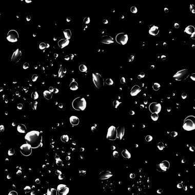 Siyah arka plan üzerine beyaz su kabarcıkları izole. Su damla yağmur. Sualtı oksijen.