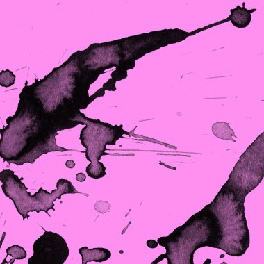 Soyut siyah boya doku pembe bir arka plan üzerinde splatters