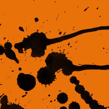 Soyut siyah boya doku turuncu zemin üzerine splatters