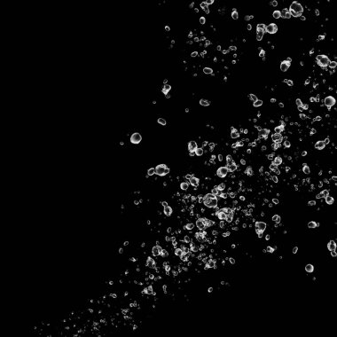Siyah arka plan üzerine beyaz su kabarcıkları izole. Su damla yağmur. Sualtı oksijen.