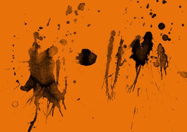 Soyut siyah boya doku turuncu zemin üzerine splatters
