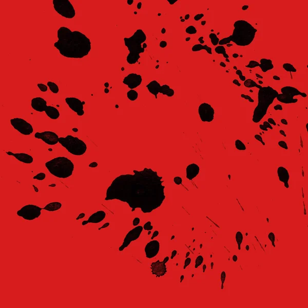 抽象的黑色油漆飞溅纹理在红色背景 — 图库照片