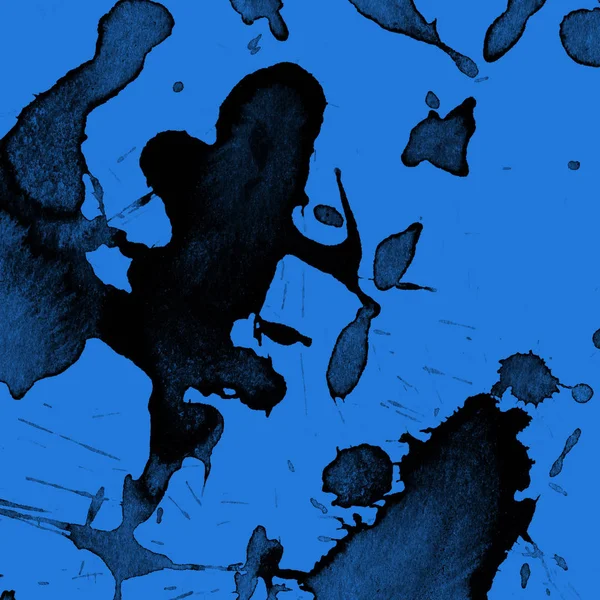Astratto Vernice Nera Schizza Texture Sfondo Blu — Foto Stock
