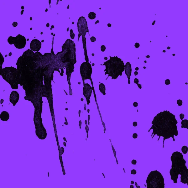 Abstracte Zwarte Verf Splatters Textuur Paarse Achtergrond — Stockfoto