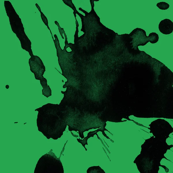 Abstrait Noir Peinture Éclaboussures Texture Sur Fond Vert — Photo