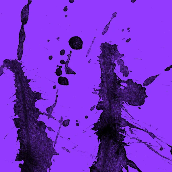 Pintura Negra Abstracta Salpica Textura Sobre Fondo Púrpura — Foto de Stock