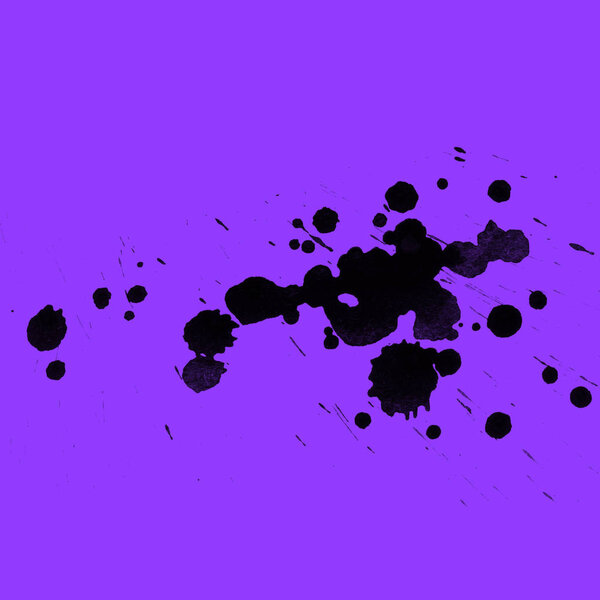 abstract black paint splatters texture on purple background