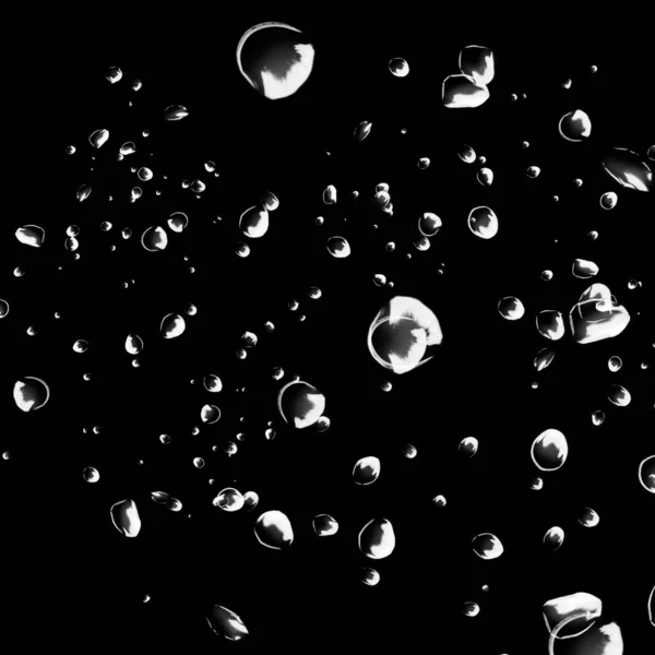 Isolated White Water Bubbles Black Background Rain Water Drops Underwater — Stock Photo, Image