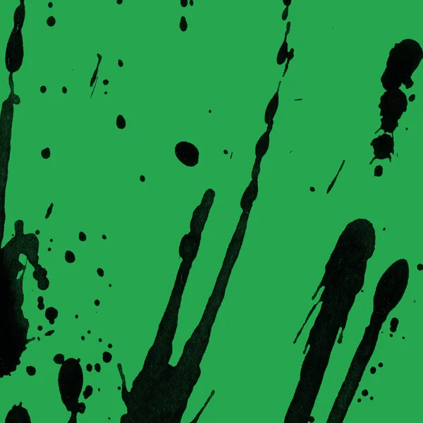 Pintura Preta Abstrata Espirra Textura Fundo Verde — Fotografia de Stock