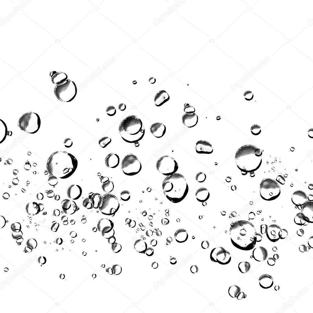 Isolated water bubbles on white background.