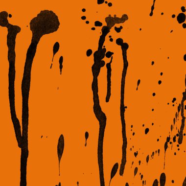 Soyut siyah boya doku turuncu zemin üzerine splatters