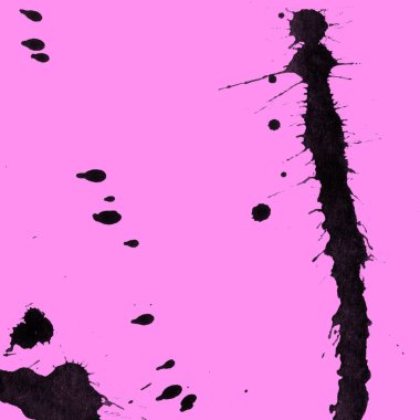 Soyut siyah boya doku pembe bir arka plan üzerinde splatters