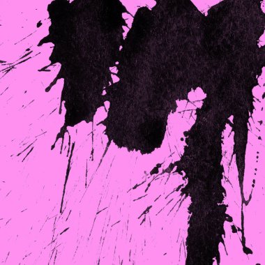 Soyut siyah boya doku pembe bir arka plan üzerinde splatters