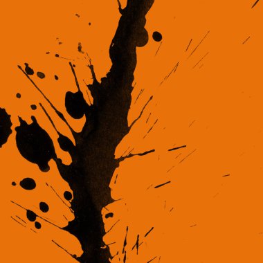 Soyut siyah boya doku turuncu zemin üzerine splatters
