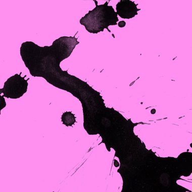 Soyut siyah boya doku pembe bir arka plan üzerinde splatters