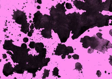 Soyut siyah boya doku pembe bir arka plan üzerinde splatters