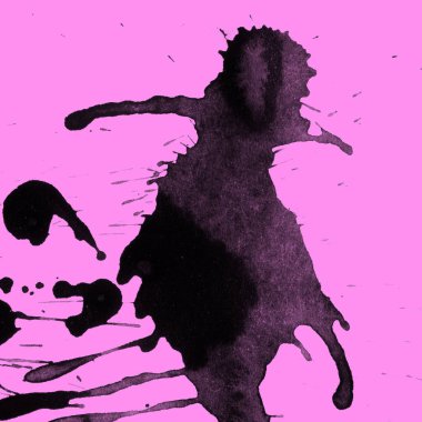 Soyut siyah boya doku pembe bir arka plan üzerinde splatters