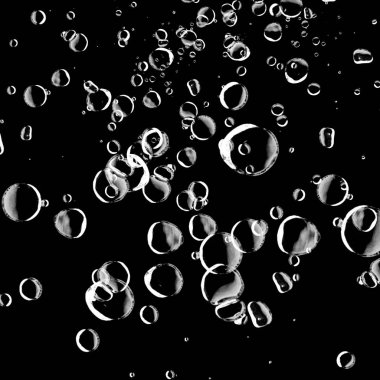 Siyah arka plan üzerine beyaz su kabarcıkları izole. Su damla yağmur. Sualtı oksijen.