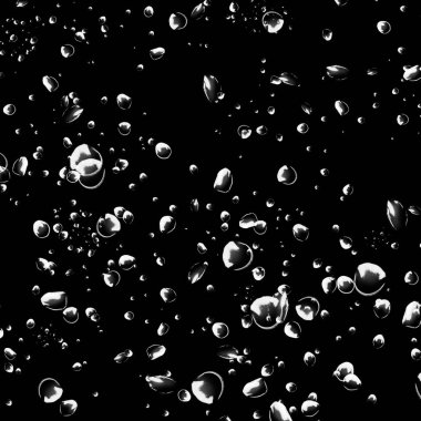 Siyah arka plan üzerine beyaz su kabarcıkları izole. Su damla yağmur. Sualtı oksijen.