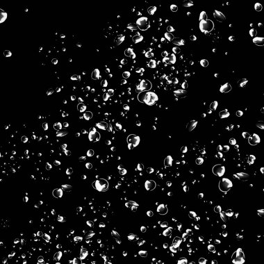 Siyah arka plan üzerine beyaz su kabarcıkları izole. Su damla yağmur. Sualtı oksijen.