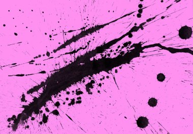 Soyut siyah boya doku pembe bir arka plan üzerinde splatters