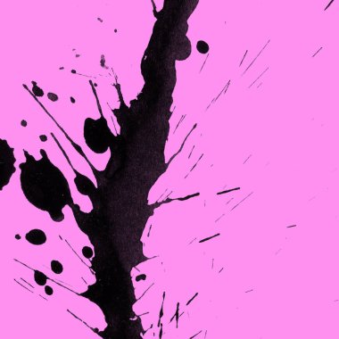 Soyut siyah boya doku pembe bir arka plan üzerinde splatters