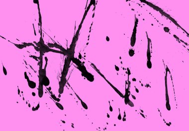Soyut siyah boya doku pembe bir arka plan üzerinde splatters