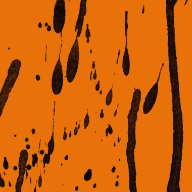 Soyut siyah boya doku turuncu zemin üzerine splatters