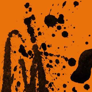Soyut siyah boya doku turuncu zemin üzerine splatters
