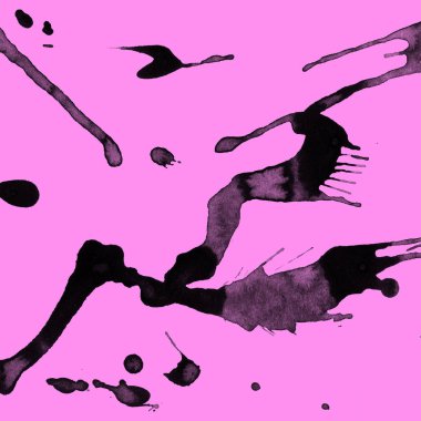 Soyut siyah boya doku pembe bir arka plan üzerinde splatters