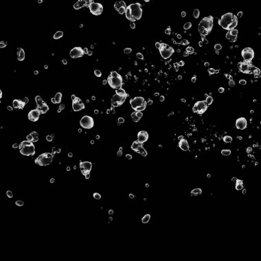 Siyah arka plan üzerine beyaz su kabarcıkları izole. Su damla yağmur. Sualtı oksijen.