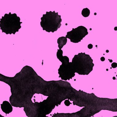 Soyut siyah boya doku pembe bir arka plan üzerinde splatters